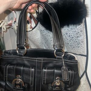 Coach Black Leather Shoulder Bag with Glossy Finish
